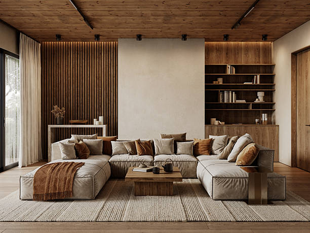 Living room with warm neutral wall colors and wood accents by a house painter in McKinney, TX.
